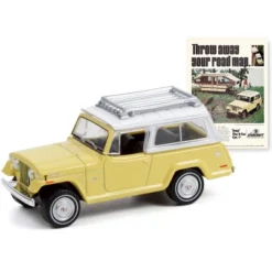 1970 Jeep Jeepster Commando W/Roof Rack Yellow W/White Top "Vintage Ad Cars" 1/64 Diecast Model Car By Greenlight