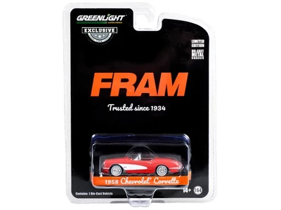 1958 Chevrolet Corvette Convertible Red "FRAM Oil Filters: Trusted Since 1934" 1/64 Diecast Model Car By Greenlight 4 1958 Chevrolet Corvette Convertible Red "FRAM Oil Filters: Trusted Since 1934" 1/64 Diecast Model Car By Greenlight - Image 2