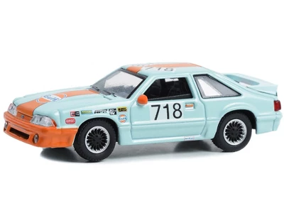 1989 Ford Mustang GT #718 Light Blue With Orange Stripe "Gulf Oil Special Edition" Series 1 1/64 Diecast Model By Greenlight 3 1989 Ford Mustang GT #718 Light Blue With Orange Stripe "Gulf Oil Special Edition" Series 1 1/64 Diecast Model By Greenlight