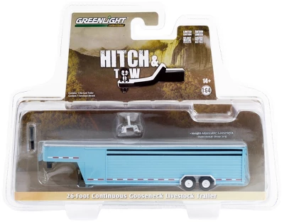 26-Foot Continuous Gooseneck Livestock Trailer Light Blue "Hitch & Tow" Series 1/64 Diecast Model Car By Greenlight 4 26-Foot Continuous Gooseneck Livestock Trailer Light Blue "Hitch & Tow" Series 1/64 Diecast Model Car By Greenlight - Image 2