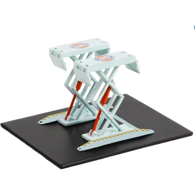 Automotive Double Scissor Lift "Gulf Oil" Light Blue "Double Scissor Lifts" Series 1 1/64 Diecast Model By Greenlight 3 Automotive Double Scissor Lift "Gulf Oil" Light Blue "Double Scissor Lifts" Series 1 1/64 Diecast Model By Greenlight