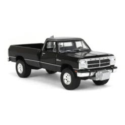 Greenlight Collectibles 1/64 1992 Dodge Ram 1st Generation Black Pulling Truck Outback Toys Exclusive 51386-A