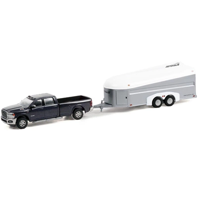 2021 Ram 3500 Laramie Crew Cab Truck Maximum Steel Blue Met. W/Aerovault MKII Trailer 1/64 Diecast Model Car By Greenlight 3 2021 Ram 3500 Laramie Crew Cab Truck Maximum Steel Blue Met. W/Aerovault MKII Trailer 1/64 Diecast Model Car By Greenlight