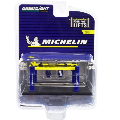 Adjustable Four-Post Lift "Michelin" Blue And Bright Yellow "Four-Post Lifts" Series 3 1/64 Diecast Model By Greenlight 4 Adjustable Four-Post Lift "Michelin" Blue And Bright Yellow "Four-Post Lifts" Series 3 1/64 Diecast Model By Greenlight - Image 2