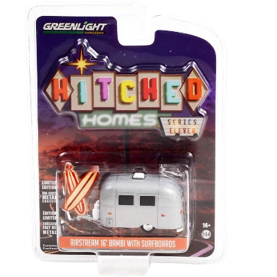 Airstream 16' Bambi Travel Trailer Aluminum Metallic With Two Surfboards "Hitched Homes" Series 1/64 Diecast Model By Greenlight 4 Airstream 16' Bambi Travel Trailer Aluminum Metallic With Two Surfboards "Hitched Homes" Series 1/64 Diecast Model By Greenlight - Image 2