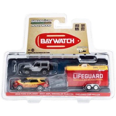 2016 Ford Explorer Yellow & Red W/2013 Jeep Wrangler Rubicon Gray & Hauler "Baywatch" 2017 1/64 Diecast Model Cars By Greenlight 4 2016 Ford Explorer Yellow & Red W/2013 Jeep Wrangler Rubicon Gray & Hauler "Baywatch" 2017 1/64 Diecast Model Cars By Greenlight - Image 2