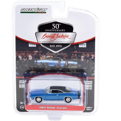 1969 Dodge Charger Blue Met. W/Black Vinyl Top And Tail Stripe (Lot #465.1) Barrett Jackson 1/64 Diecast Model Car By Greenlight 4 1969 Dodge Charger Blue Met. W/Black Vinyl Top And Tail Stripe (Lot #465.1) Barrett Jackson 1/64 Diecast Model Car By Greenlight - Image 2
