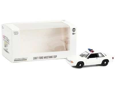 1987-1993 Ford Mustang SSP White Police Car W/Light Bar "Hot Pursuit" "Hobby Exclusive" 1/64 Diecast Model Car By Greenlight 4 1987-1993 Ford Mustang SSP White Police Car W/Light Bar "Hot Pursuit" "Hobby Exclusive" 1/64 Diecast Model Car By Greenlight - Image 2