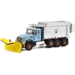 2019 Mack Granite Dump Truck W/Snow Plow And Salt Spreader Light Blue 1/64 Diecast Model Car By Greenlight