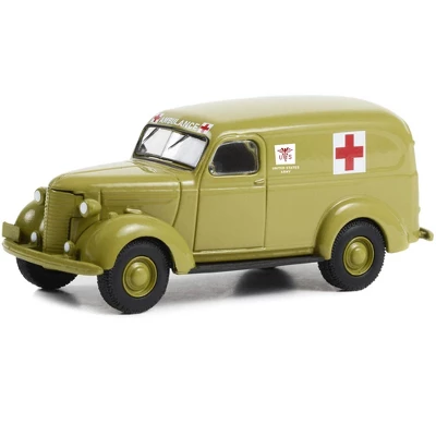 1939 Chevrolet Panel Truck Ambulance "U.S. Army World War II" Green "Battalion 64" Series 3 1/64 Diecast Model Car By Greenlight 2 1939 Chevrolet Panel Truck Ambulance "U.S. Army World War II" Green "Battalion 64" Series 3 1/64 Diecast Model Car By Greenlight