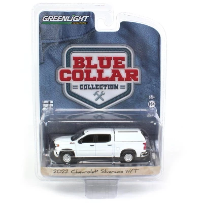 Greenlight Collectibles 1/64 Summit White 2022 Chevrolet Silverado WT Pickup Truck With Camper Shell Blue Collar Series 11 35240-F 6 Greenlight Collectibles 1/64 Summit White 2022 Chevrolet Silverado WT Pickup Truck With Camper Shell Blue Collar Series 11 35240-F - Image 4