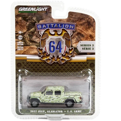 2022 Jeep Gladiator Pickup Truck "U.S. Army" Military-Spec Camouflage "Battalion 64" 1/64 Diecast Model Car By Greenlight 4 2022 Jeep Gladiator Pickup Truck "U.S. Army" Military-Spec Camouflage "Battalion 64" 1/64 Diecast Model Car By Greenlight - Image 2