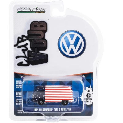 1964 Volkswagen Type 2 Panel Van American Flag Livery "Club Vee V-Dub" Series 15 1/64 Diecast Model Car By Greenlight 4 1964 Volkswagen Type 2 Panel Van American Flag Livery "Club Vee V-Dub" Series 15 1/64 Diecast Model Car By Greenlight - Image 2