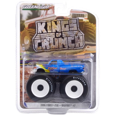 1996 Ford F-250 Monster Truck "Bigfoot #7" Blue W/Flames "Bigfoot At Race Rock" 1/64 Diecast Model Car By Greenlight 4 1996 Ford F-250 Monster Truck "Bigfoot #7" Blue W/Flames "Bigfoot At Race Rock" 1/64 Diecast Model Car By Greenlight - Image 2