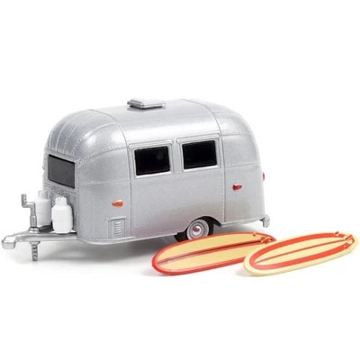 Airstream 16' Bambi Travel Trailer Aluminum Metallic With Two Surfboards "Hitched Homes" Series 1/64 Diecast Model By Greenlight 3 Airstream 16' Bambi Travel Trailer Aluminum Metallic With Two Surfboards "Hitched Homes" Series 1/64 Diecast Model By Greenlight