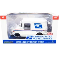"USPS" LLV Long Life Postal Delivery Vehicle White With Stripes "United States Postal Service" 1/24 Diecast Model By Greenlight
