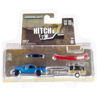 2021 Jeep Gladiator Texas Trail Pickup Hydro Blue Pearl W/Canoe Trailer, Rack & Kayak 1/64 Diecast Model Car By Greenlight 4 2021 Jeep Gladiator Texas Trail Pickup Hydro Blue Pearl W/Canoe Trailer, Rack & Kayak 1/64 Diecast Model Car By Greenlight - Image 2