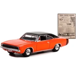 1968 Dodge Charger R/T Orange With Black Top And Tail Stripes "Bengal Charger" 1/64 Diecast Model Car By Greenlight
