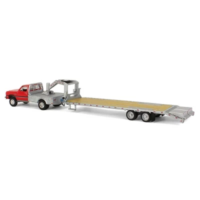 Greenlight Collectibles 1/64 1992 Dodge Ram 1st Generation Truck Red With Silver Flatbed & Silver Gooseneck Trailer 51387-B 5 Greenlight Collectibles 1/64 1992 Dodge Ram 1st Generation Truck Red With Silver Flatbed & Silver Gooseneck Trailer 51387-B - Image 3