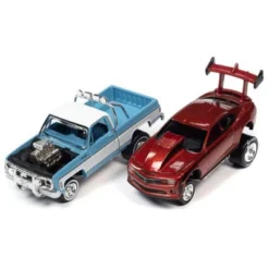 Greenlight Collectibles 1/64 Zingers Chevrolet Twin Pack, 1973 Cheyenne And 2011 Camaro, Johnny Lightning, JLSP221A