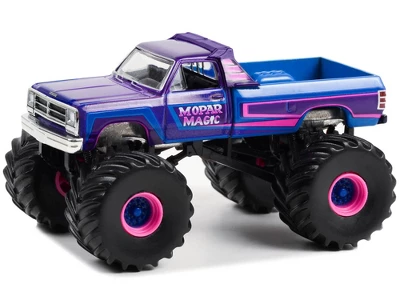 1983 Dodge Ram W350 Monster Truck Purple And Blue "Mopar Magic" "Kings Of Crunch" Series 12 1/64 Diecast Model Car By Greenlight 3 1983 Dodge Ram W350 Monster Truck Purple And Blue "Mopar Magic" "Kings Of Crunch" Series 12 1/64 Diecast Model Car By Greenlight