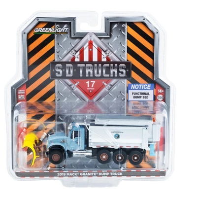 2019 Mack Granite Dump Truck W/Snow Plow And Salt Spreader Light Blue 1/64 Diecast Model Car By Greenlight 4 2019 Mack Granite Dump Truck W/Snow Plow And Salt Spreader Light Blue 1/64 Diecast Model Car By Greenlight - Image 2