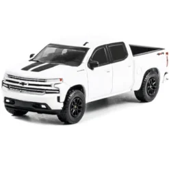 2020 Chevrolet Silverado RST Rally Edition Pickup Truck Summit White With Black Stripes 1/64 Diecast Model Car By Greenlight