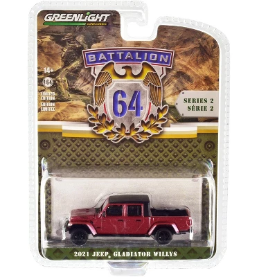 2021 Jeep Gladiator Willys Truck Snazzberry Red Met. W/Black Top "Battalion 64" Release 2 1/64 Diecast Model Car By Greenlight 4 2021 Jeep Gladiator Willys Truck Snazzberry Red Met. W/Black Top "Battalion 64" Release 2 1/64 Diecast Model Car By Greenlight - Image 2