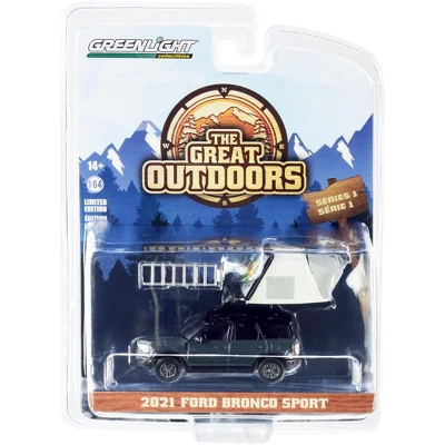 2021 Ford Bronco Sport Dark Gray & Black W/Modern Rooftop Tent "The Great Outdoors" Series 1 1/64 Diecast Model Car Greenlight 4 2021 Ford Bronco Sport Dark Gray & Black W/Modern Rooftop Tent "The Great Outdoors" Series 1 1/64 Diecast Model Car Greenlight - Image 2
