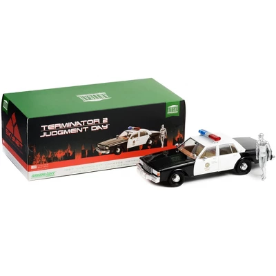 1987 Chevrolet Caprice Metropolitan Police Black & White W/Diecast Figure "Terminator 2" 1/18 Diecast Model Car By Greenlight 4 1987 Chevrolet Caprice Metropolitan Police Black & White W/Diecast Figure "Terminator 2" 1/18 Diecast Model Car By Greenlight - Image 2