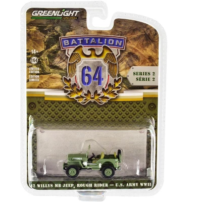 1942 Willys MB Jeep #20362162-S Green "U.S. Army World War II - Rough Rider" "Battalion 64" 1/64 Diecast Model Car By Greenlight 4 1942 Willys MB Jeep #20362162-S Green "U.S. Army World War II - Rough Rider" "Battalion 64" 1/64 Diecast Model Car By Greenlight - Image 2