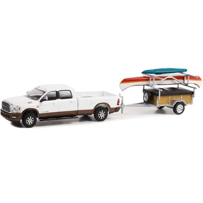 2022 Ram 2500 Ltd Longhorn Truck Bright White & Walnut Brown & Trailer W/Rack Canoe & Kayak 1/64 Diecast Model Car By Greenlight 3 2022 Ram 2500 Ltd Longhorn Truck Bright White & Walnut Brown & Trailer W/Rack Canoe & Kayak 1/64 Diecast Model Car By Greenlight