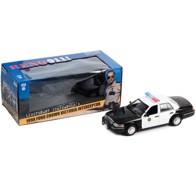 1998 Ford Crown Victoria Police Interceptor Black And White Reno 911 (2003-2009)" TV Series 1/24 Diecast Model Car By Greenlight 4 1998 Ford Crown Victoria Police Interceptor Black And White Reno 911 (2003-2009)" TV Series 1/24 Diecast Model Car By Greenlight - Image 2