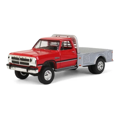 Greenlight Collectibles 1/64 1992 Dodge Ram 1st Generation Truck Red With Silver Flatbed & Silver Gooseneck Trailer 51387-B 6 Greenlight Collectibles 1/64 1992 Dodge Ram 1st Generation Truck Red With Silver Flatbed & Silver Gooseneck Trailer 51387-B - Image 4
