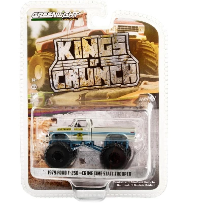 1979 Ford F-250 Monster Truck Gray W/Blue Stripes "Crime Time State Trooper" 1/64 Diecast Model Car By Greenlight 4 1979 Ford F-250 Monster Truck Gray W/Blue Stripes "Crime Time State Trooper" 1/64 Diecast Model Car By Greenlight - Image 2