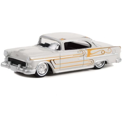 1955 Chevrolet Bel Air Custom Light Gray Met. & Gold Graphics "California Lowriders" Series 1/64 Diecast Model Car By Greenlight 3 1955 Chevrolet Bel Air Custom Light Gray Met. & Gold Graphics "California Lowriders" Series 1/64 Diecast Model Car By Greenlight