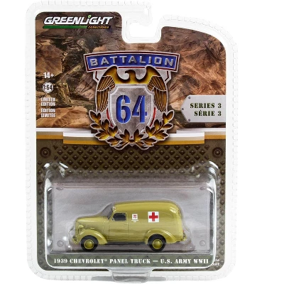 1939 Chevrolet Panel Truck Ambulance "U.S. Army World War II" Green "Battalion 64" Series 3 1/64 Diecast Model Car By Greenlight 3 1939 Chevrolet Panel Truck Ambulance "U.S. Army World War II" Green "Battalion 64" Series 3 1/64 Diecast Model Car By Greenlight - Image 2