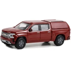 2022 Chevrolet Silverado LTD High Country Pickup Truck W/Camper Shell Cherry Red Metallic 1/64 Diecast Model Car By Greenlight